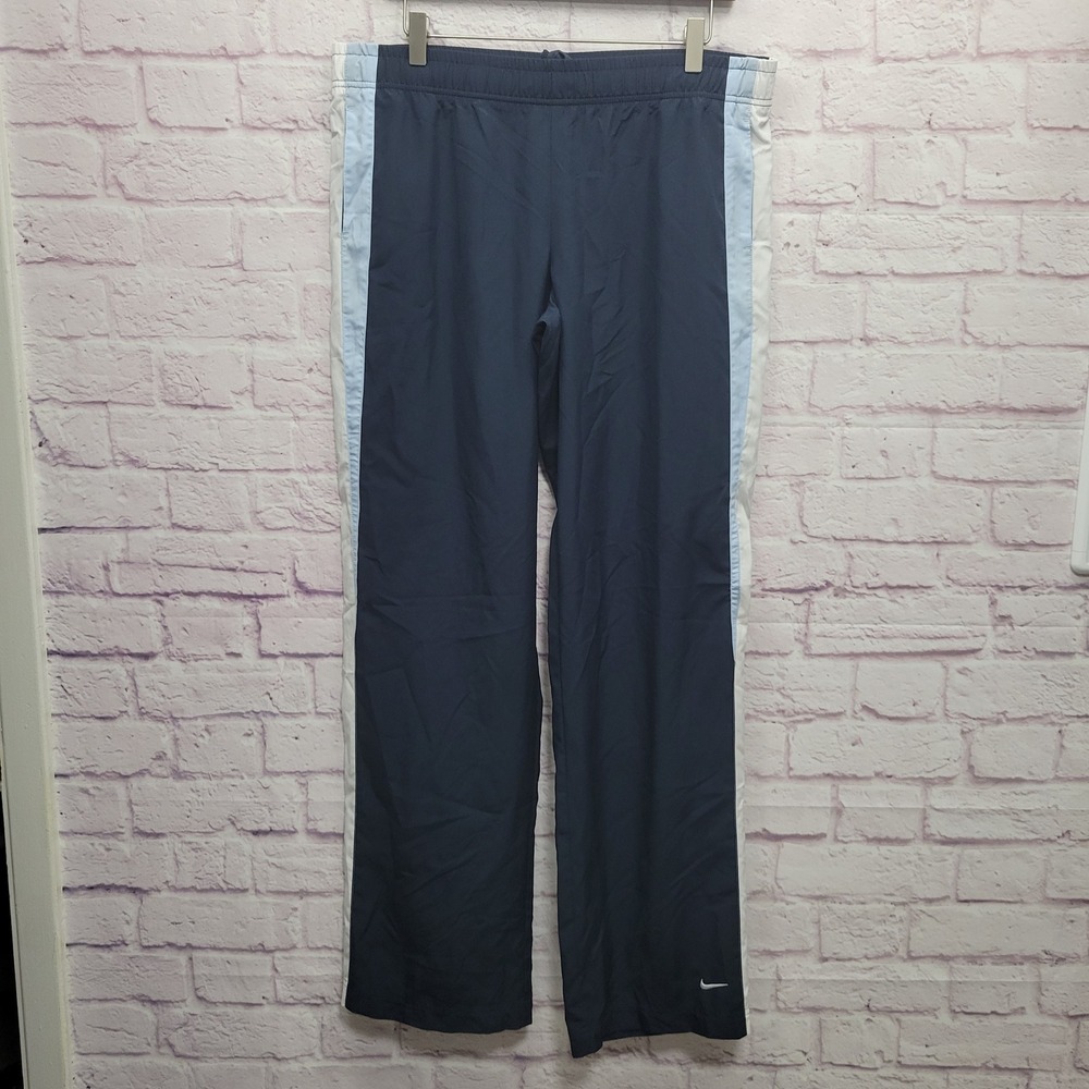 Nike‎ Athletic Track Pants Men L Navy Blue Wide Leg Lightweight Y2K Sporty Retro